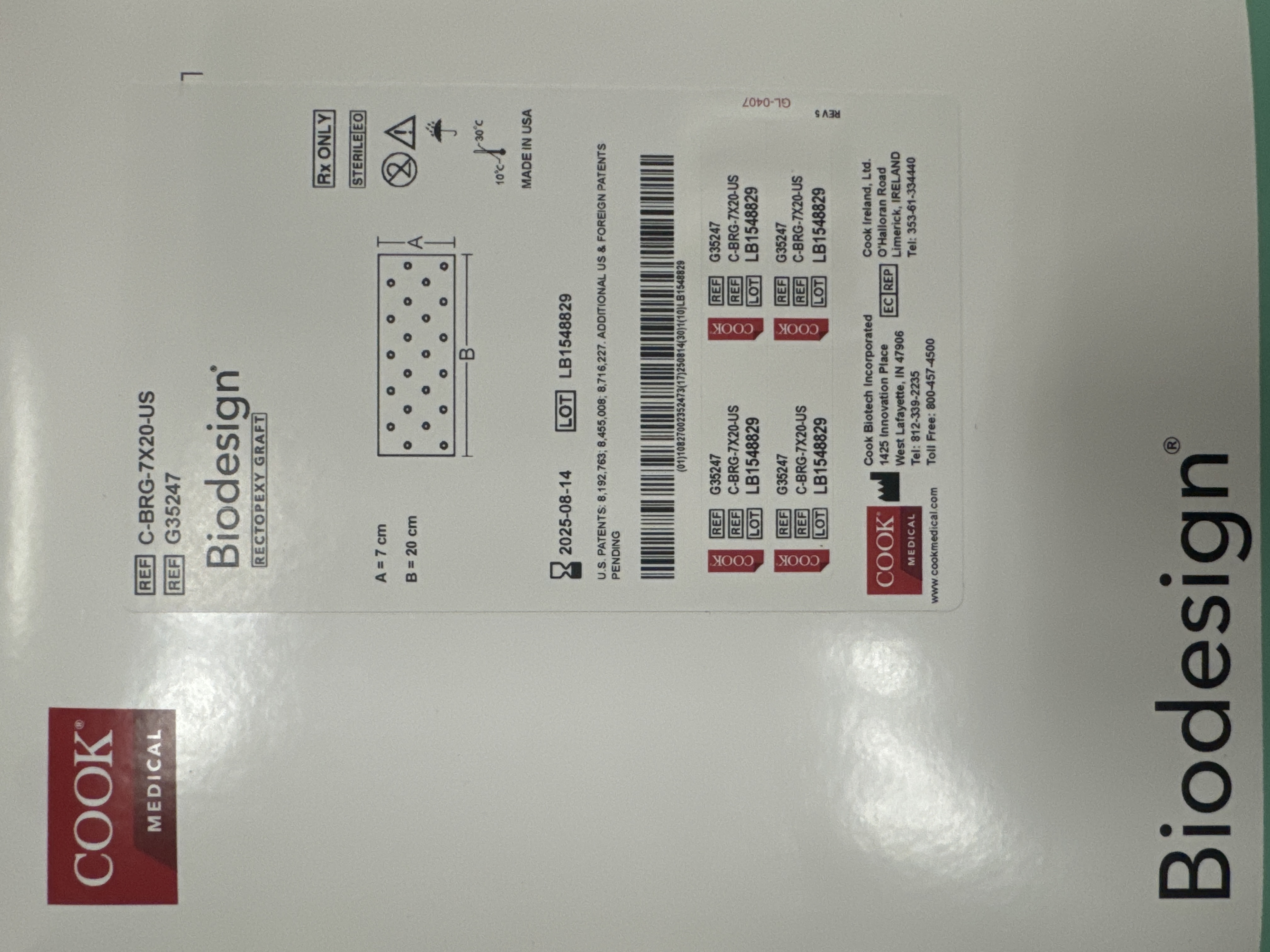 Cook Rectopexy Cook Medical C-BRG-7X20-US Biodesign Rectopexy Graft - RevMed